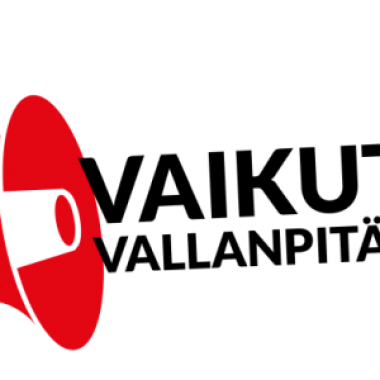 Vaikuta vallanpitäjiin -koulutuksen banneri, jossa punainen megafoni ja koulutuksen nimi.