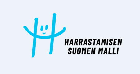 Harrastamisen Suomen mallin logo, jossa H-kirjain mudostaa hymyilevän hahmon.